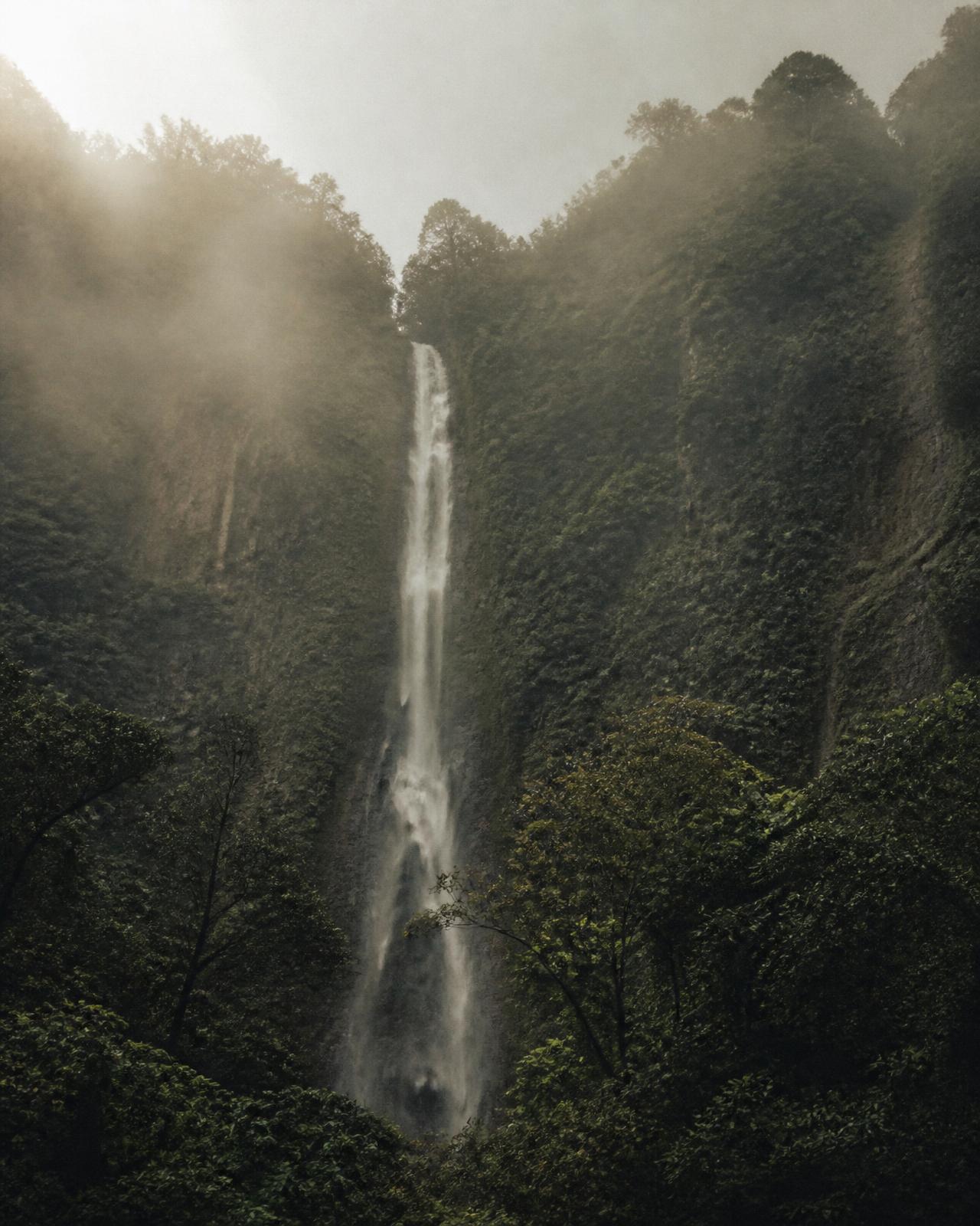 Jungle waterfall in Costa Rica at sunrise